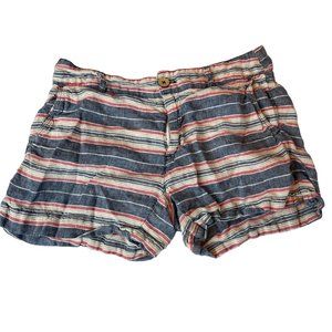 British Khaki Womens Striped Chino Shorts Low Rise 100% Leinen Blue White Size 4